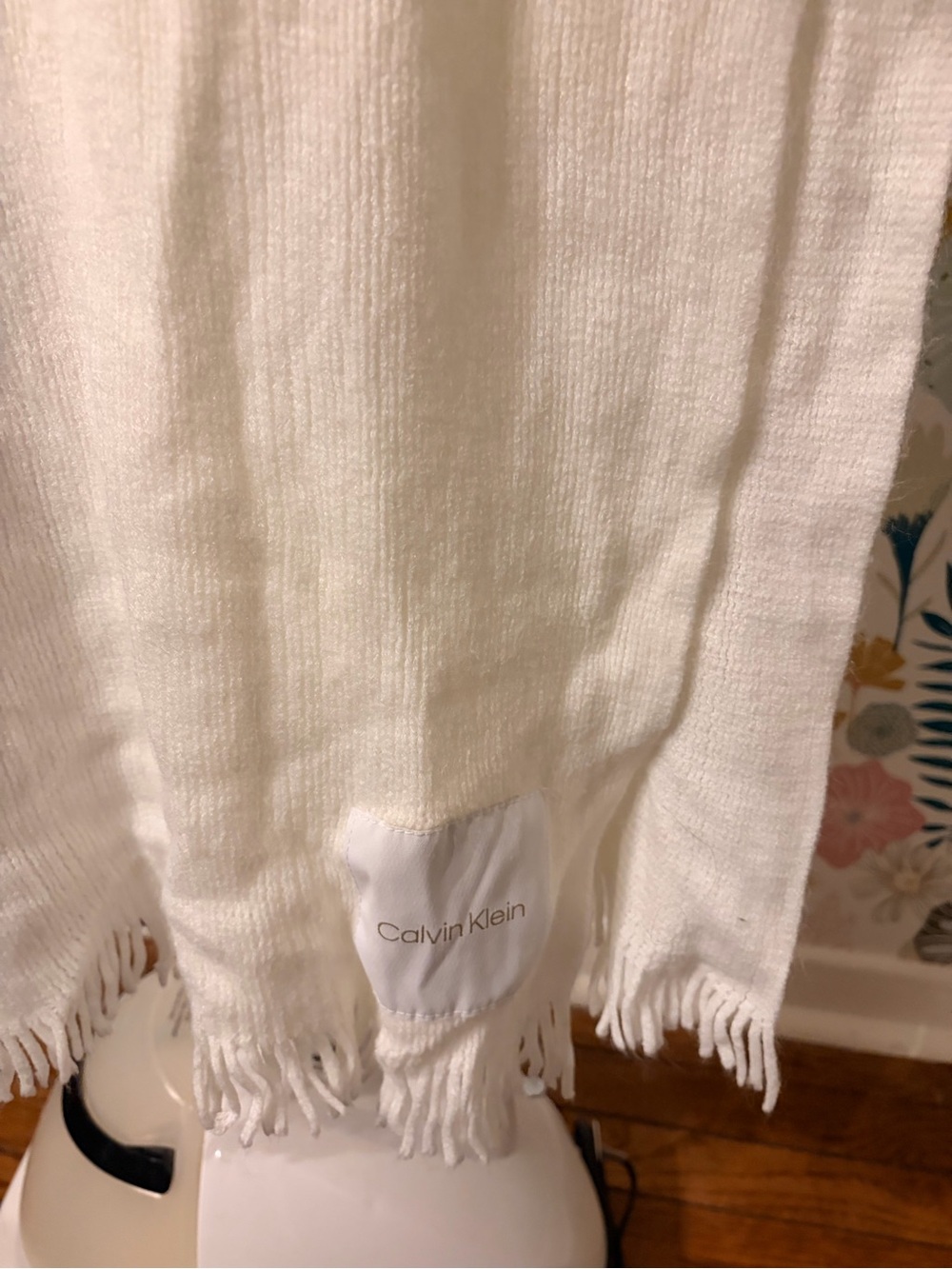 Calvin Klein Off-White Knit Fringe Scarf Wrap